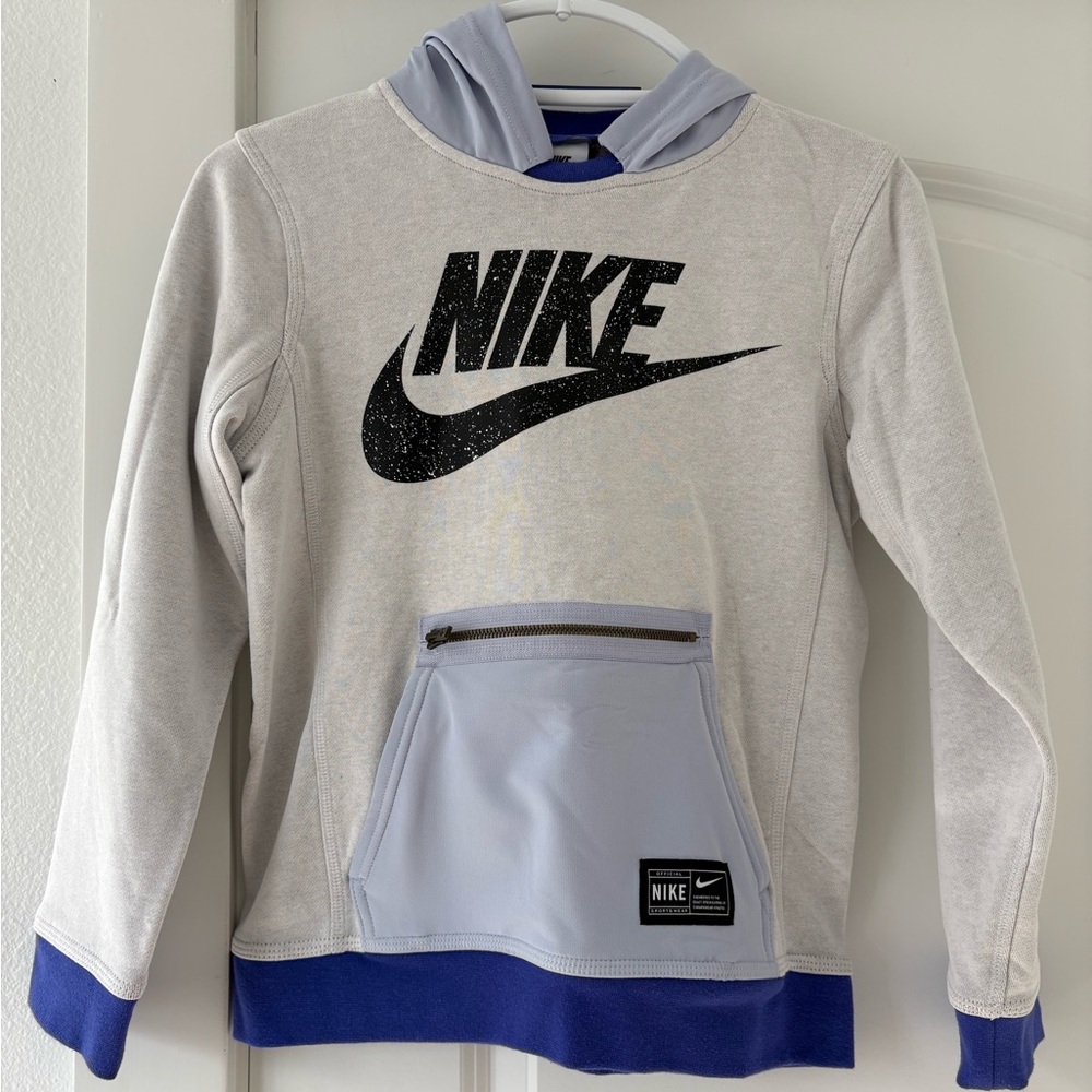 Nike Kids Light Gray and Blue Hoodie